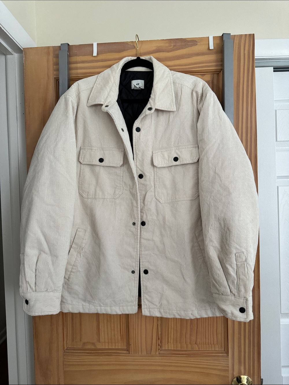 H&M Cream Corduroy Shirt Jacket with Quilted Lining